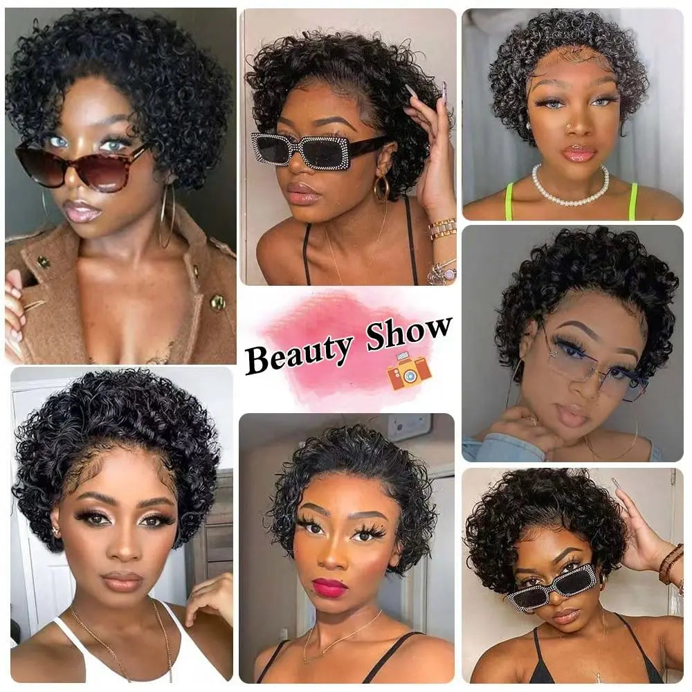 Pixie Cut Wig Short Curly Human Hair Wigs Brazilian Wig Cheap Remy Hair 13X1 Transparent Lace Wigs For Women Sale
