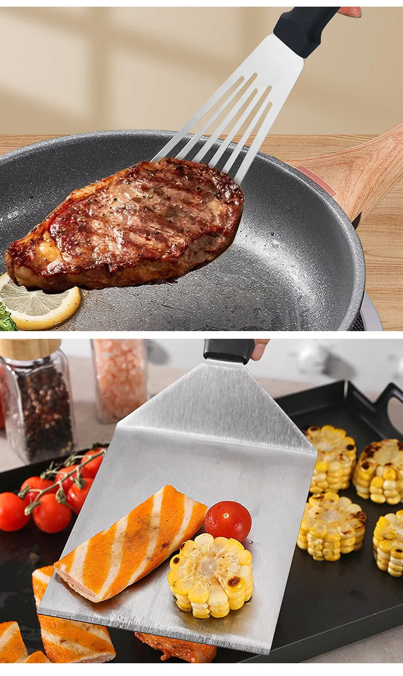 Kitchen Stainless Steel Scraper Cooking Spatula Barbecue Spatula Plate Barbecue Spatula Hamburger Spatula Cooking Utensils