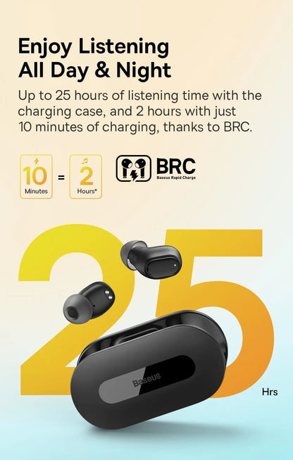 Auriculares inalámbricos Baseus Bowie EZ10 con Bluetooth 5.3, carga rápida, 0,06 pulgadas, baja latencia, miniauriculares deportivos de alta fidelidad.