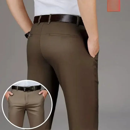 Pantalones casuales de seda helada para hombre, de negocios, formales, de verano, finos, rectos y holgados, para hombres de mediana edad.