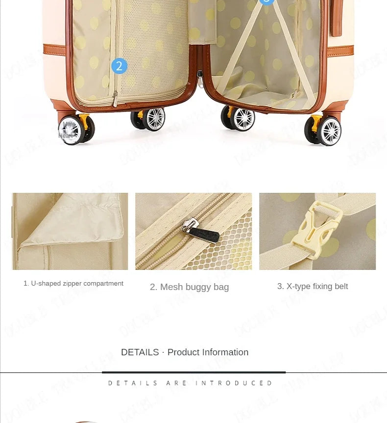 Rolling Luggage Set Women's Fashion Combination Lock Travel Suitcase Set Universal Cosmetic Bag Retro 2-Piece Trolley Luggage Set
