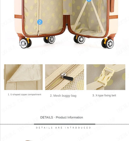 Rolling luggage set Women Fashion combination lock Travel Suitcase Set Universal Cosmetic bag Retro 2pcs Trolley Luggage Set