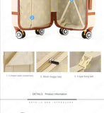 Rolling Luggage Set Women's Fashion Combination Lock Travel Suitcase Set Universal Cosmetic Bag Retro 2-Piece Trolley Luggage Set