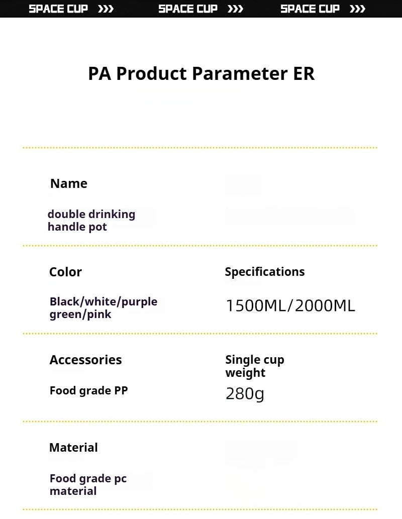 1.5L-2L Summer Large Capacity Kettle, Double Drinking Cup, Outdoor Sports Fitness Water Bottle, Straw Cup Drinking Utensils