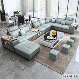 MINGDIBAO Nordic Fabric Sofa Set with Bluetooth Speaker & USB - Modern Living Room Modular Sofas Big U Shape Corner Cloth Couch