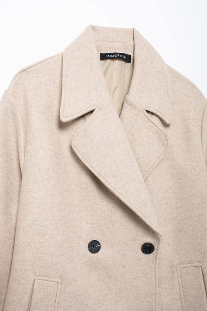 TRAFZA 2024 Autumn New Women Loose Coat Lapel Double Breasted Long Sleeve Jacket Winter Warm Thick Vintage Solid Trench Outwear