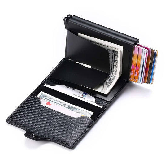 Carteras RFID para hombre, minibilletera delgada de fibra de carbono con 14 tarjeteros, monedero pequeño para hombre.