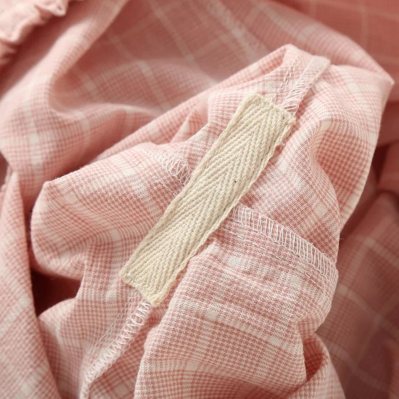 Plus Size Japanese Minimalist Checked Women Pajamas Trousers Women Soft Home Pants Loose Casual Pants Elastic Waist Home Pants