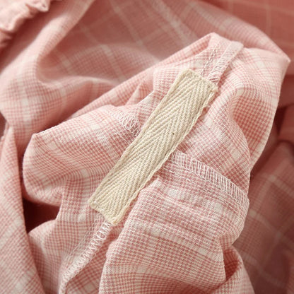 Plus Size Japanese Minimalist Checked Women Pajamas Trousers Women Soft Home Pants Loose Casual Pants Elastic Waist Home Pants