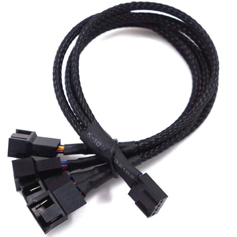 4-pin 1 to 3 Way PWM Fan Splitter Cable, Cooled 1 to 3 Way Tap Sleeve Extension Braided Cable Extension Cable 4-pin