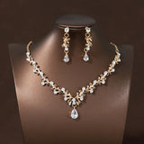 Bridal Wedding Jewelry 4-piece Set, Alloy Crystal Crown&Crystal Necklace&Earrings Women's Classic Wedding Tiaras