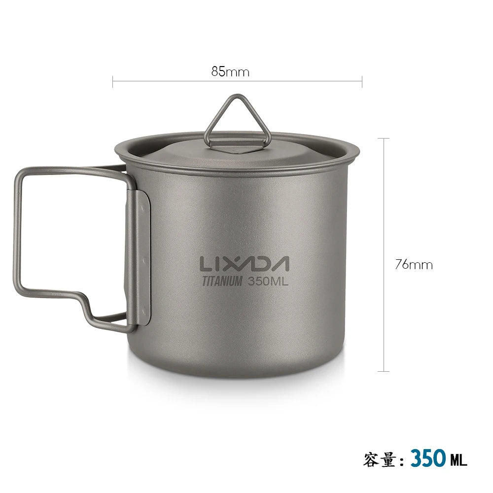 Taza de agua ultraligera de titanio Lixada con asa plegable, portátil para exteriores, camping, picnic, 300 ml/350 ml/550 ml/650 ml