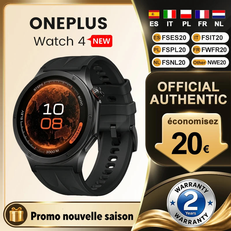 Smartwatch OnePlus Watch 4 – Tela LTPO AMOLED, GPS Dual, Resistência Militar e Bateria de Longa Duração