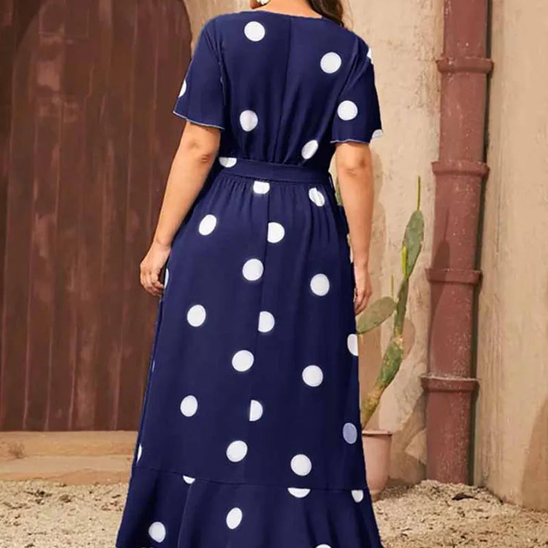 Plus size Novo vestido minimalista de bolinhas com vestido estampado de cintura elástica