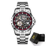 GLENAW Steampunk Skeleton - Reloj para hombre, anillo, relojes mecánicos automáticos de lujo, luminosos, resistentes al agua, correa de acero inoxidable
