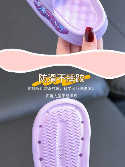 Sandalias y pantuflas de baño para niñas de Disney con diseño de princesa Elsa y suela suave antideslizantes de verano