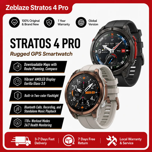 2026 Zeblaze Stratos 4 Pro Gps Smart Watch 1.43'' Amoled Display Dual Color Flashlight Music Storage 170+ Exercise Modes Smartwatch
