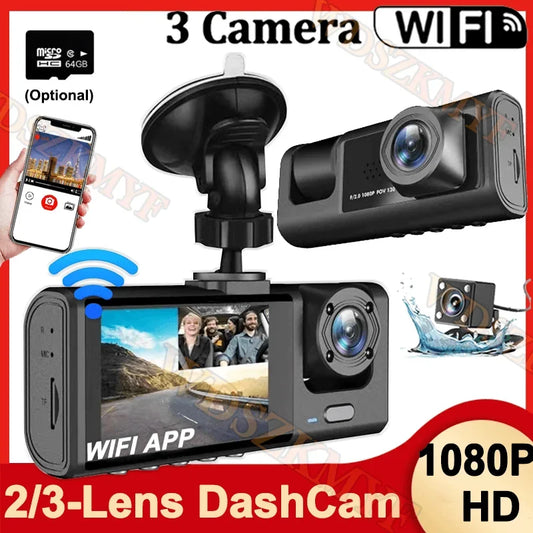 2/3 WiFi Dash Cam Cabin Car DVR 1080P Interior Vehicle Three Way Channel DVRs Recorder Video Registrator Dashcam Camcorder
