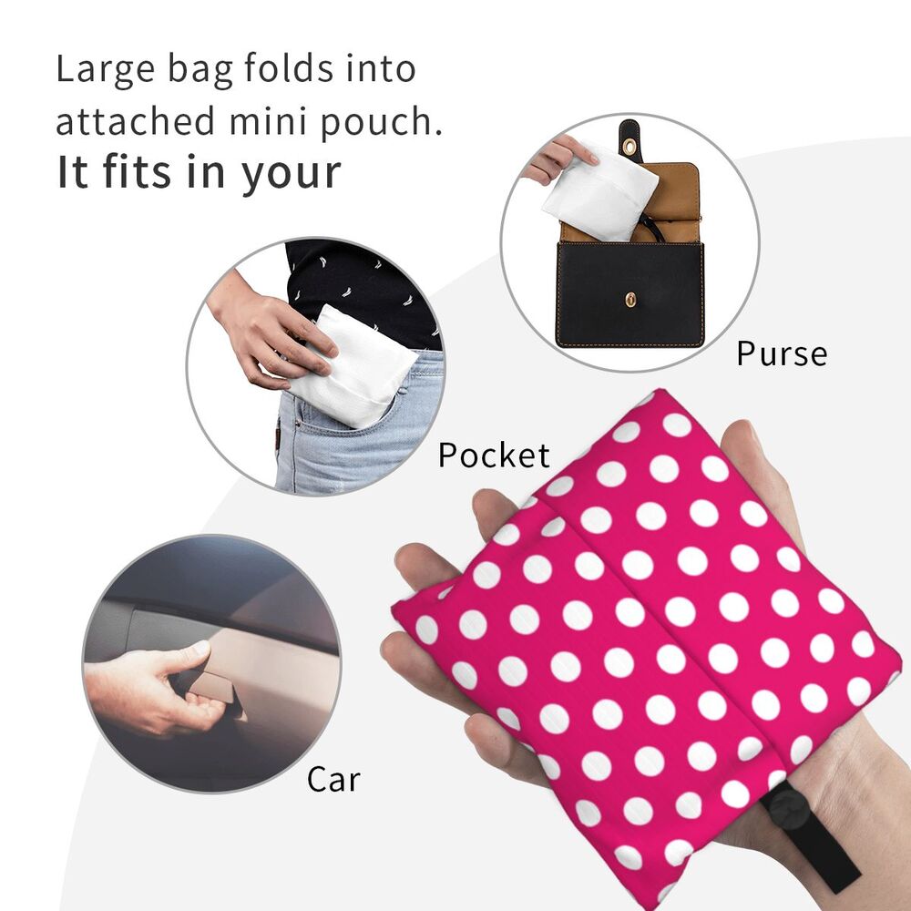 Custom Recycling Classic Black And White Polka Dot Shopping Bag Women Tote Bag Portable Grocery Shopper Bags