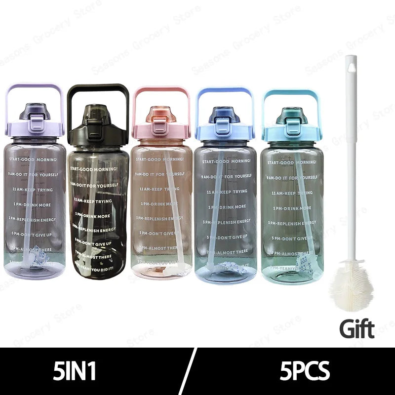 2025 Spring/Summer 2L Large Capacity Outdoor Plastic Bouncing Straw Sports Water Bottle Leak-proof Portable Refill Cups