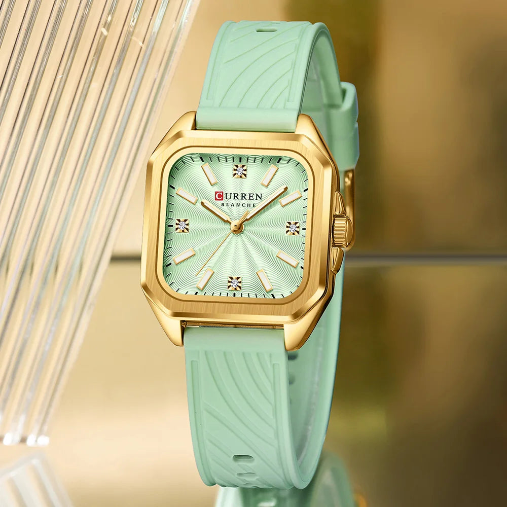 Relógio feminino quadrado minimalista pulseira pulseira de silicone casual