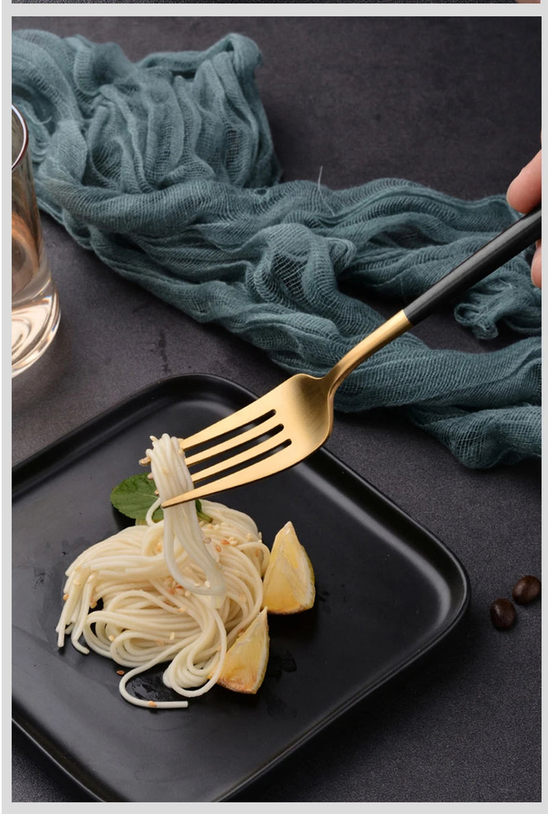 30pcs Black Dinnerware Set Stainless Steel Steak Knife Fork Coffee Spoon Teaspoon Flatware Dishwasher Safe Kitchen Tableware Set