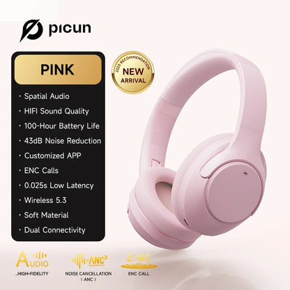 Auriculares híbridos Picun F2 con cancelación activa de ruido, micrófono integrado, modo de audio espacial, 50 horas de reproducción y audio de alta resolución.