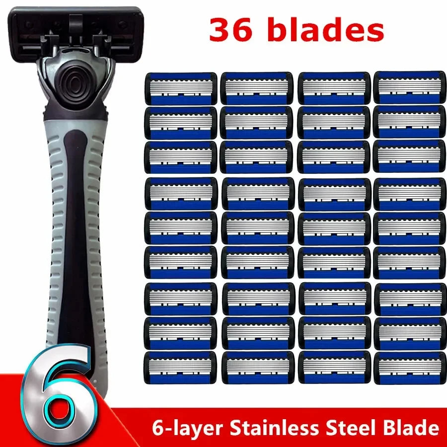 Maquinilla de afeitar de seguridad Razor Classic de 6 capas para hombres y mujeres, cuchillas de afeitar manuales