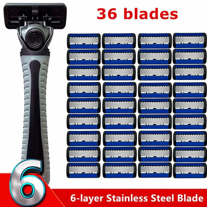Maquinilla de afeitar de seguridad Razor Classic de 6 capas para hombres y mujeres, cuchillas de afeitar manuales