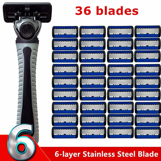 Maquinilla de afeitar de seguridad Razor Classic de 6 capas para hombres y mujeres, cuchillas de afeitar manuales