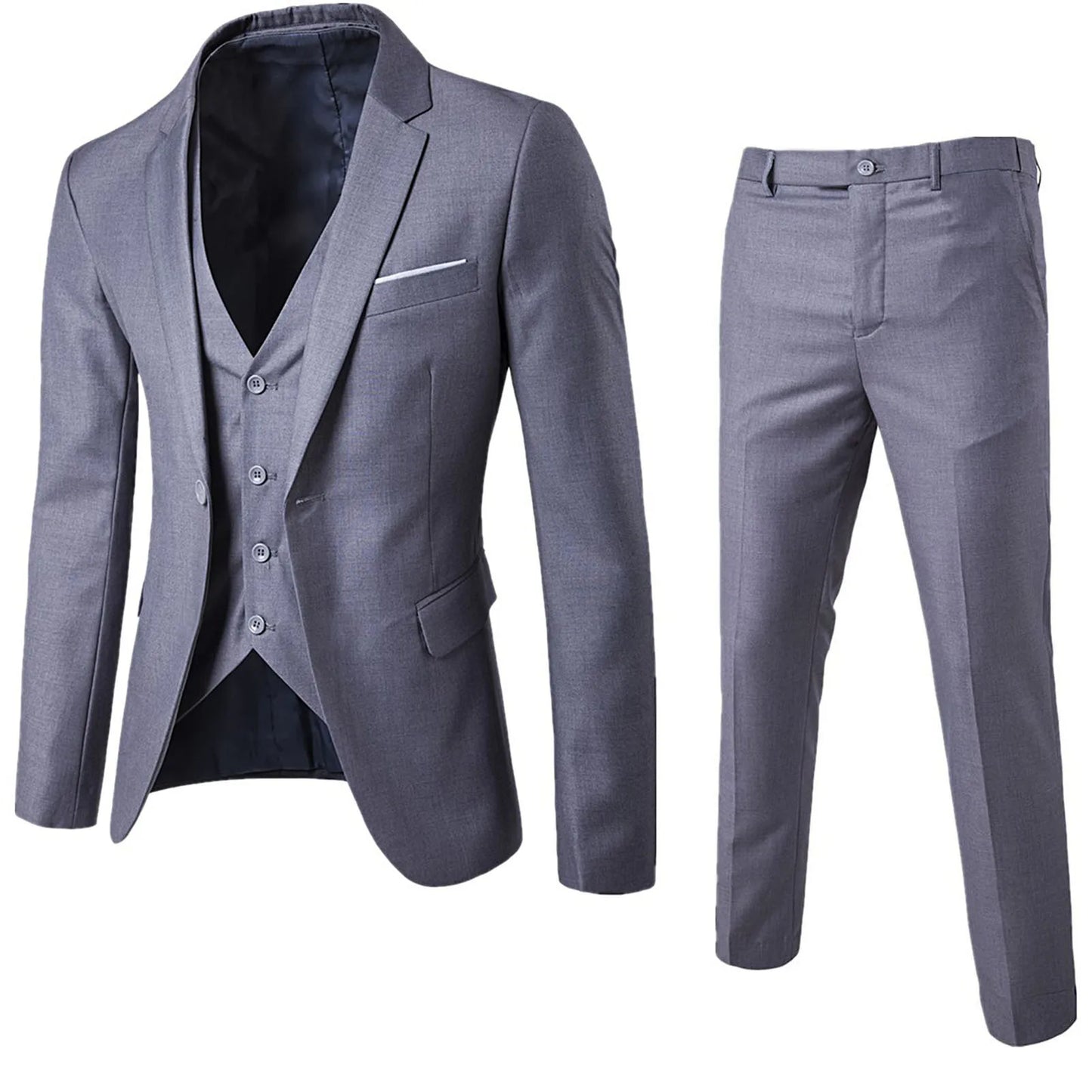 3pcs Suit Men Slim Formal Suit Solid Color Blazer Vest Pants Set 3 Piece Mens Suit Business Suit costume homme костюм мужской