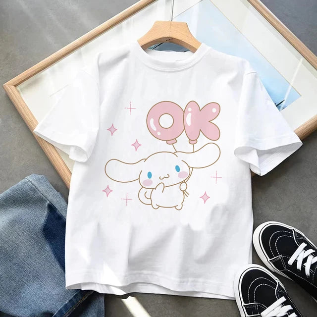 Camiseta casual infantil, camiseta kawaii, roupa de desenho Sanrio Anime, camiseta Y2k, blusa para menino e menina, roupa kawaii infantil