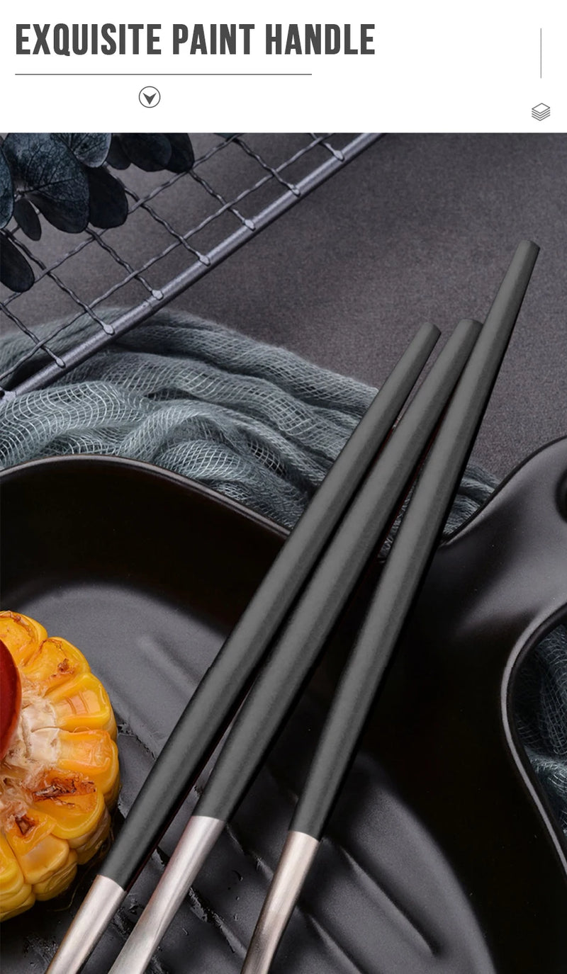 30pcs Black Dinnerware Set Stainless Steel Steak Knife Fork Coffee Spoon Teaspoon Flatware Dishwasher Safe Kitchen Tableware Set