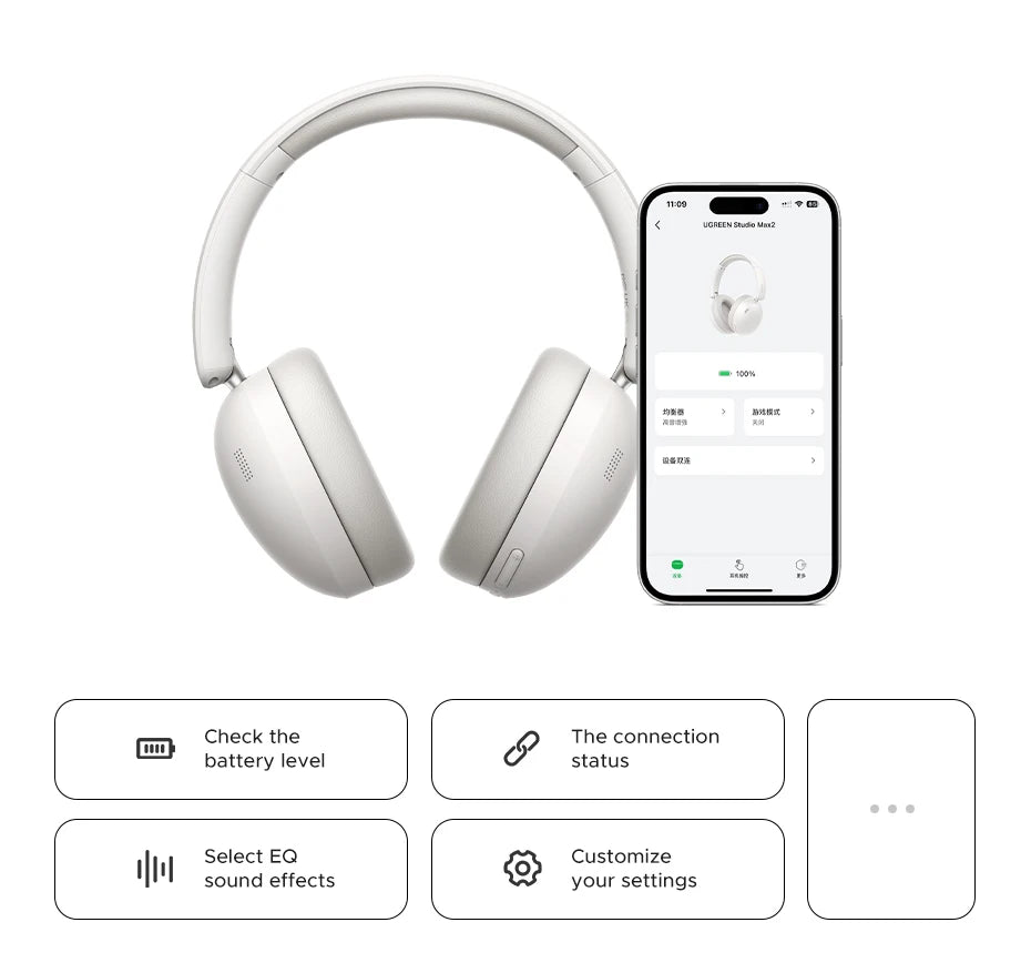 UGREEN Wireless Bluetooth Headphones, 80H Playtime, HiFi Stereo Over-Ear Headphones with Microphone, Bluetooth 5.4