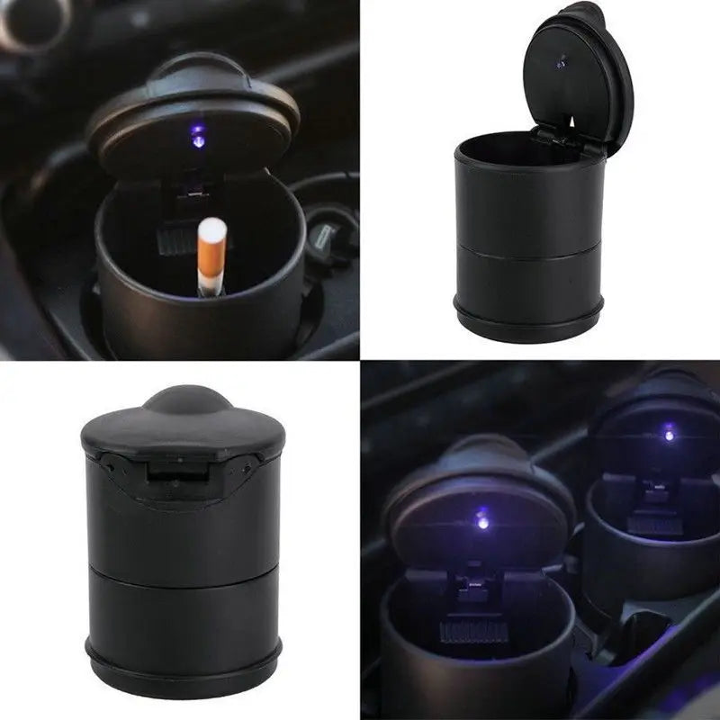 Cenicero portátil LED para coche, con apertura automática de un solo toque, luz azul, ignífugo, para fumar cigarros, accesorios para coche 