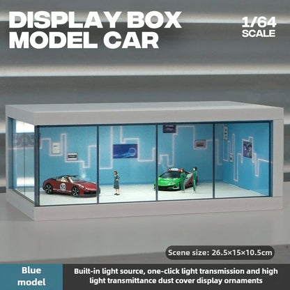 1/64 Simulated Alloy Car Model Showroom for Boy Miniature Acrylic Parking Lot Car Display Stand with Lights Kids Collection Toys