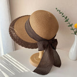Women's Summer Beach Sun Hat Wide Brim Foldable Elegant Straw Hat for Pool Park Vacation Camping
