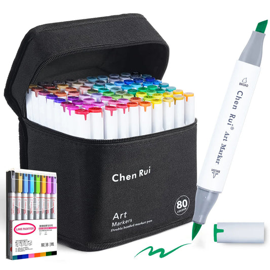 48/60/80/120 Colors Dual Tip Brush&Chisel Permanent Art Marker Pens with Base & Outline Markers Drawing Supplies Kit-Refillable