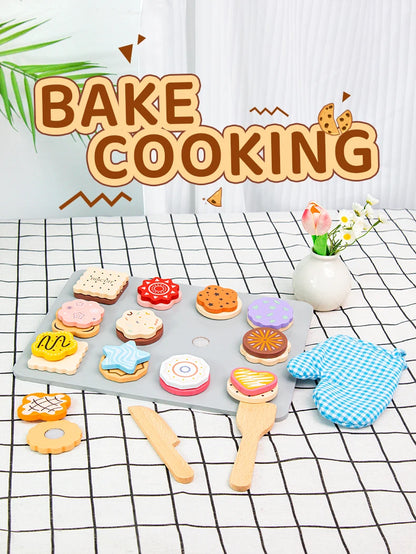 Juego de cocina de madera Montessori con platos y accesorios, ideal como regalo para niños pequeños a partir de 3 años.