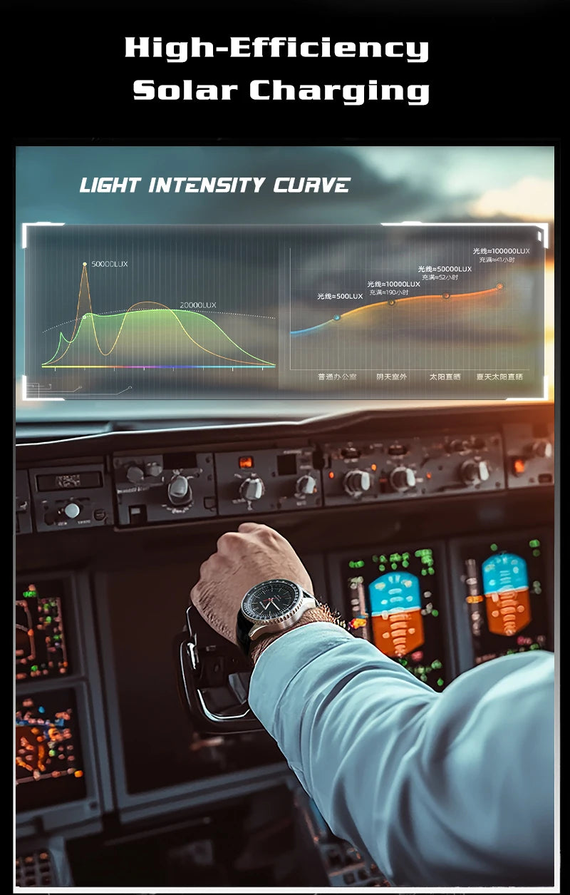 Reloj NORTH EDGE EVOQUE 3 Pilot Series para hombre, de aviación, militar, con energía solar, correa de cuero, caja luminosa de acero inoxidable.