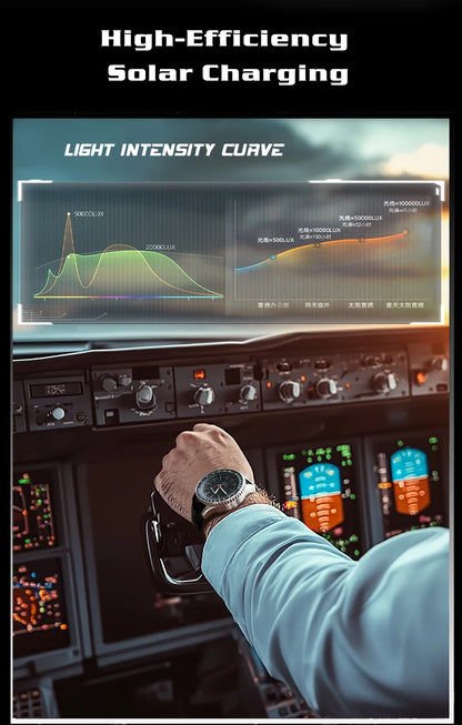 Reloj NORTH EDGE EVOQUE 3 Pilot Series para hombre, de aviación, militar, con energía solar, correa de cuero, caja luminosa de acero inoxidable.
