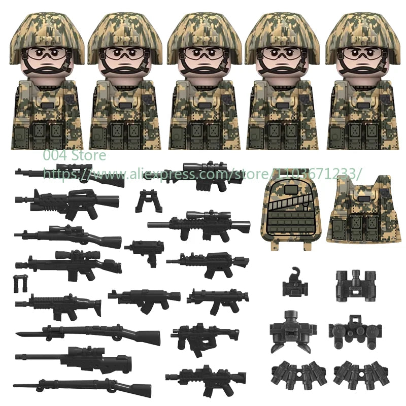 Military Special Forces Action Figure Building Blocks Ghillie Suit Weapons Sniper SWAT Ghost KSK Police Bandit Boy Toy Gift F029
