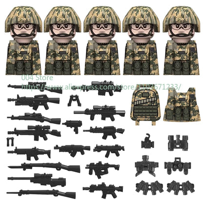 Military Special Forces Action Figure Building Blocks Ghillie Suit Weapons Sniper SWAT Ghost KSK Police Bandit Boy Toy Gift F029