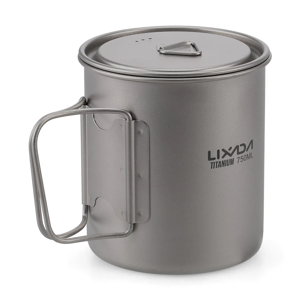 Taza de agua ultraligera de titanio Lixada con asa plegable, portátil para exteriores, camping, picnic, 300 ml/350 ml/550 ml/650 ml