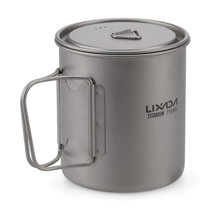Taza de agua ultraligera de titanio Lixada con asa plegable, portátil para exteriores, camping, picnic, 300 ml/350 ml/550 ml/650 ml
