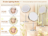 8 Inch Makeup Mirror With Light Lamp 10X Magnification 3 Color Lights,Adjustable Brightness Height Standing Cosmetic Mirror