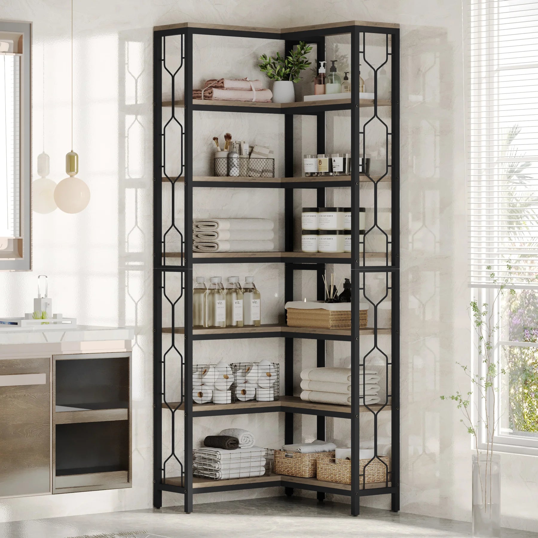 Tribesigns 7-Shelf Corner Bookshelf,Large Modern Corner Bookcase, 7-Tier Tall Corner Shelf Storage Display Rack with Metal Frame