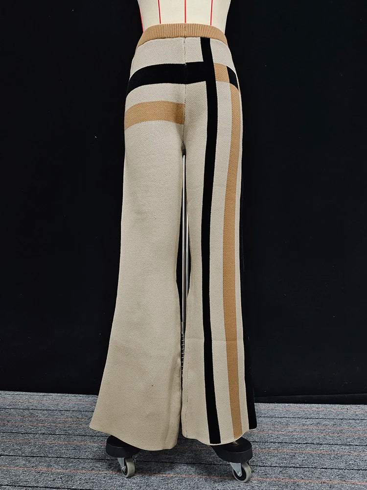 Beautyblue Striped Trousers Woman Pants 2025 New Casual Loose Wide Leg Elastic Waist Bottoms Fashion Urban Female Office Commute