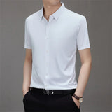 Men's Business Casual Solid Color Short Sleeve Shirt Summer Fashion No Ironing Comfortable Versatile Top for Men