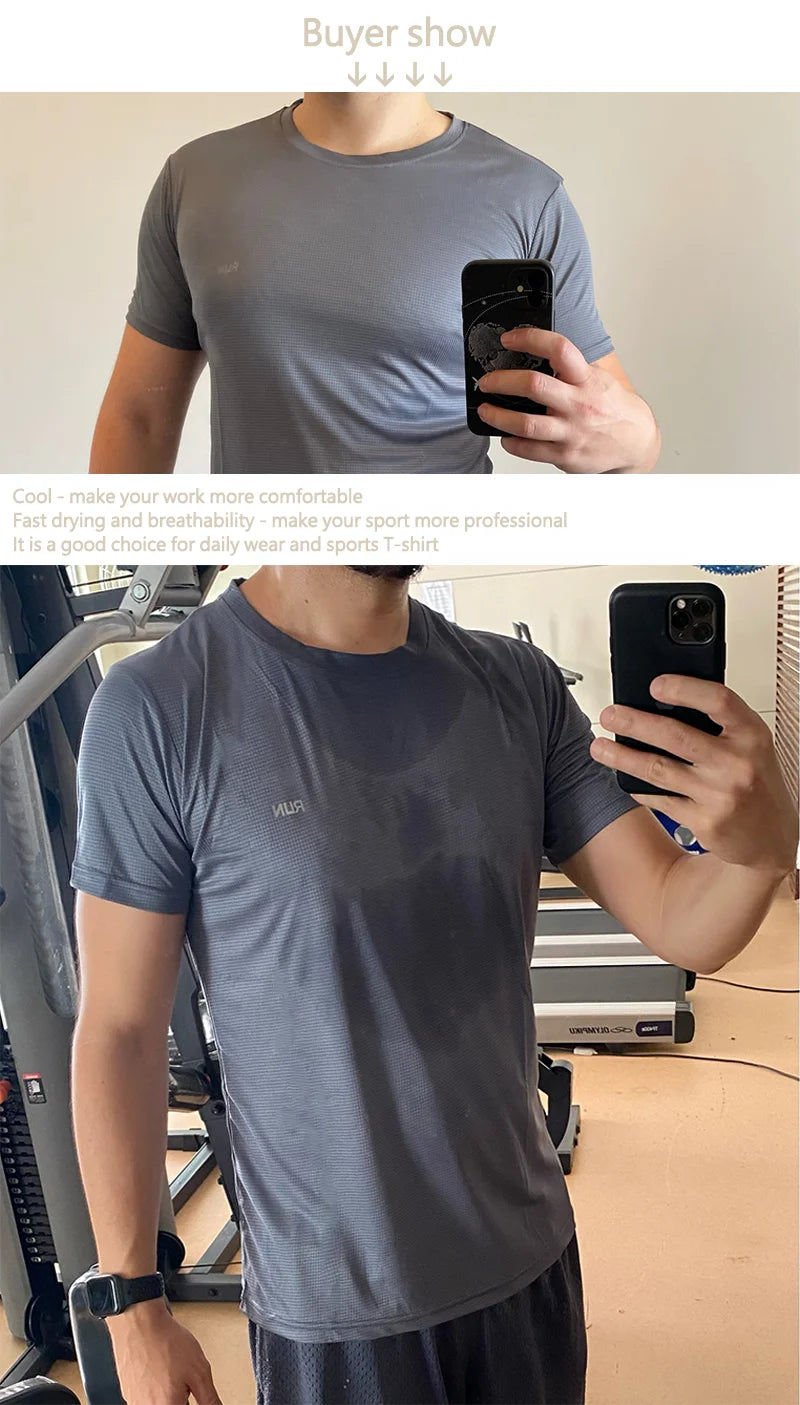 Long and Short-Sleeved T-Shirt Fitness Sports Tops Morning Running Ice Silk Quick Dry Outdoor Mountaineering Gym Clothing Men